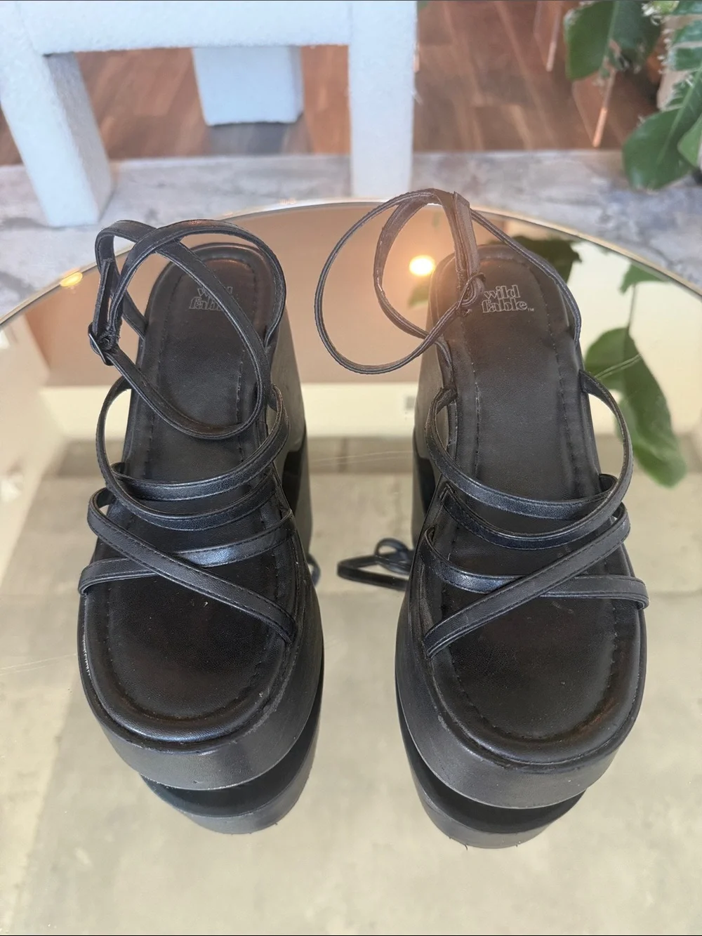 Wild Fable Black Strappy Platform Wedge Sandals